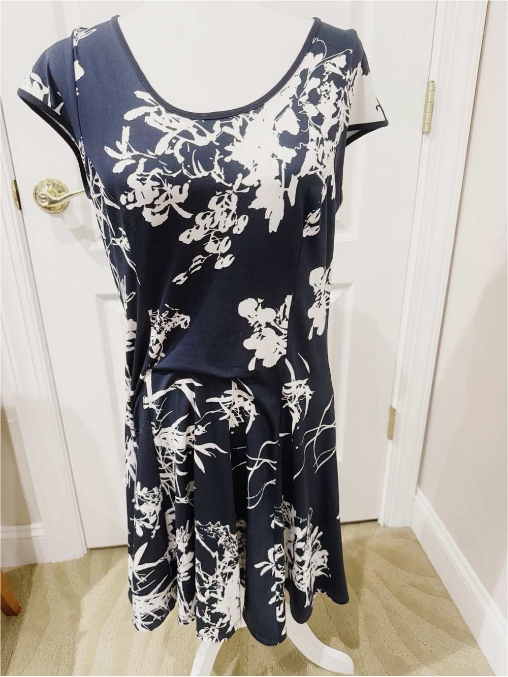 Candice Cole Navy and White Floral Fit-and-Flare Dress